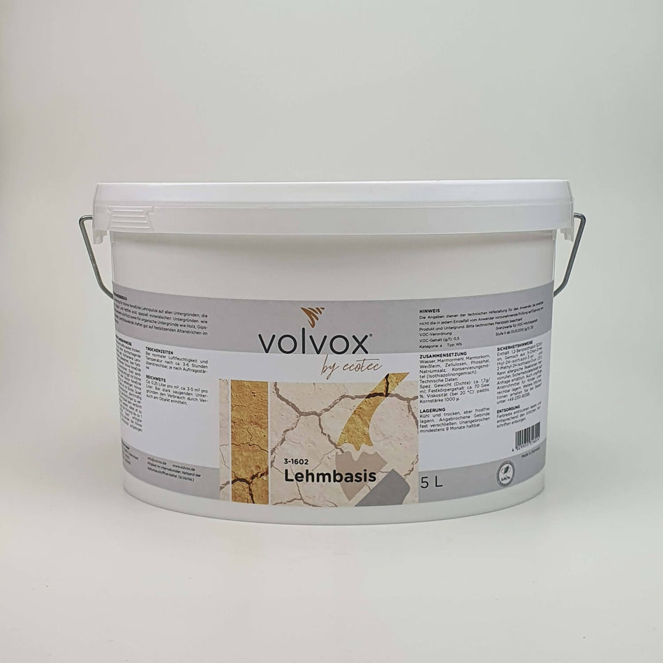 VOLVOX feineErde Lehmbasis, Lehm-Basis, Lehm, weiße Grundierung, natürlich ausgeglichenes Raumklima, ökologisches Bauen, Lehmputzsysteme, lösemittelfrei, Innenausbau von Wohnungen, Altbauten, Büros und ökologischen Neubauten, Beton, Putz und Mauerwerk, Holz, Gipskartonplatten oder Leichtbauwände,  VOLVOX Lehmedelputze und Lehmgrundputze, Renovierungsprojekte, Denkmalschutz und nachhaltige Neubauten, aus natürlichen Rohstoffen, Wasserdampfdurchlässig und kapillarleitfähig, gesundes Raumklima